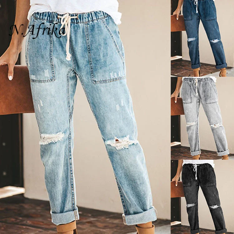 "Nyota wa Afrika" Free shipping sexy temperament elastic plus size women's jeans leisure Dating
