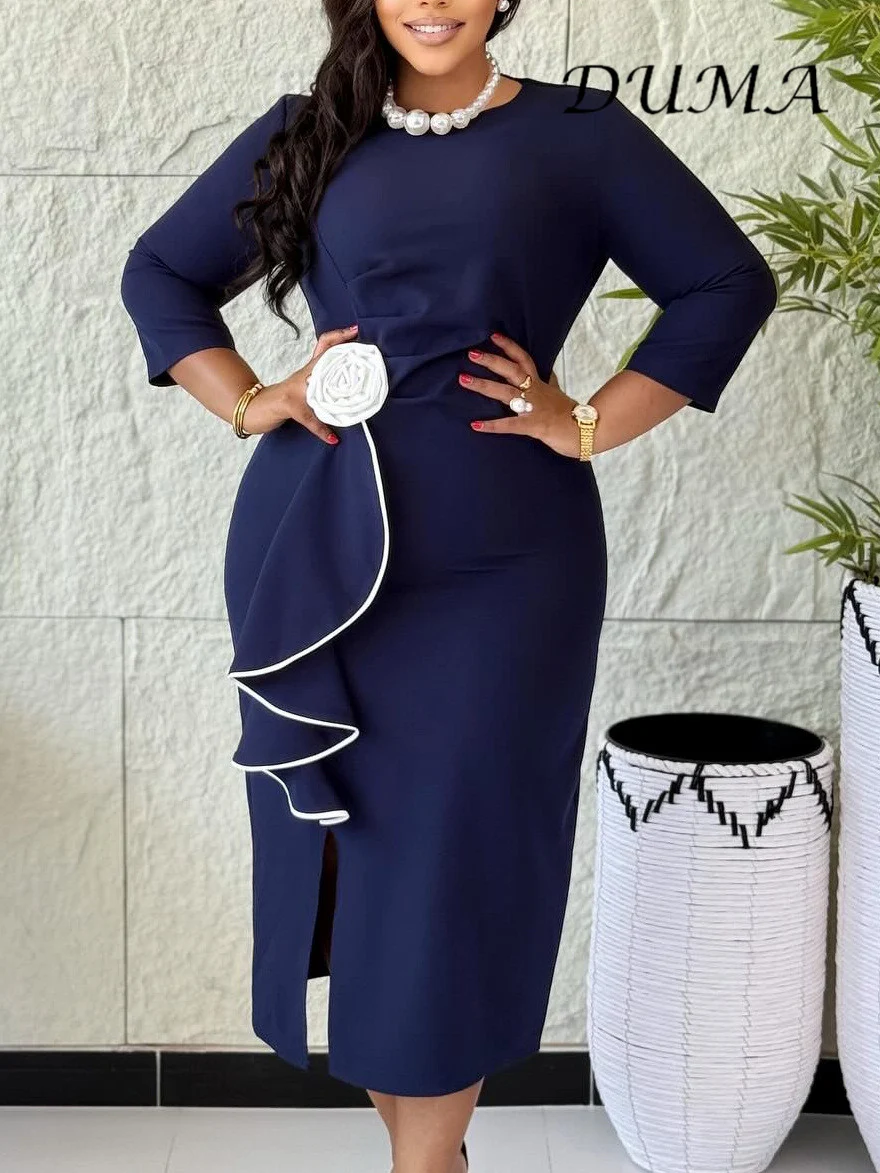 "DUMA"Women's clothing "Big size" Elegance Round neck Fashion Ruffled edge Buttock cover Dress
