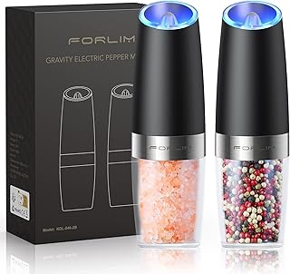 FORLIM Gravity Electric Salt and Pepper Grinder Set, Automatic Pepper Grinder Shakers Mill, Upgraded Batteries Powered