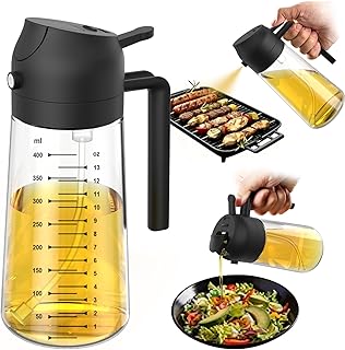 TrendPlain 16oz/470ml Glass Olive Oil Sprayer for Cooking – 2 in 1 Olive Oil Dispenser Bottle for Kitchen Gadgets