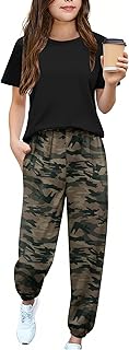 Arshiner Girls 2 Piece Outfits Fashion Clothes Short Sleeve Tops and Jogger Pants Kids Tracksuit Sweatsuits Set