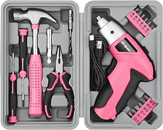 Hi-Spec Cordless Electric Screwdriver, Power Screw Driver Set with Pink Compact Tool Kit for Small Repair