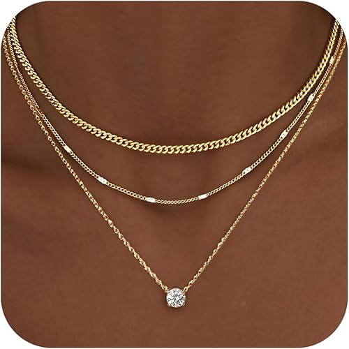 WomenGifts Layered Gold Necklaces for Women, 24K Gold Sterling