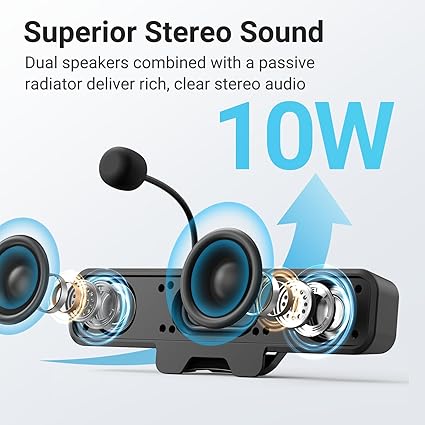 Computer Speakers with Microphone for Desktop PC, USB Monitor Speakers with Clip, Wired Laptop Sound Bar, Stereo & Bass, PC Speaker w