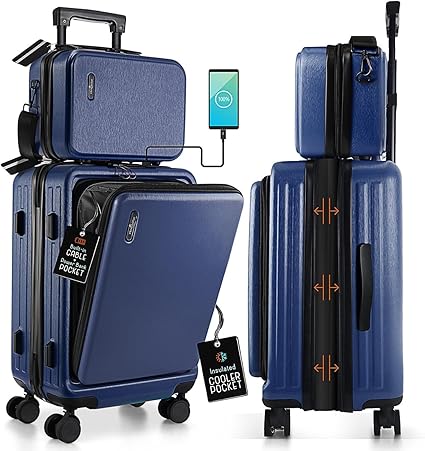 TravelArim 22 Inch Carry On Luggage, Carry On Suitcase with Wheels, Hardside Luggage Carry-On, Expandable Navy Small Suitcase, Hard Shell Carry-on Luggage, Spinner Luggage with Cosmetic Bag